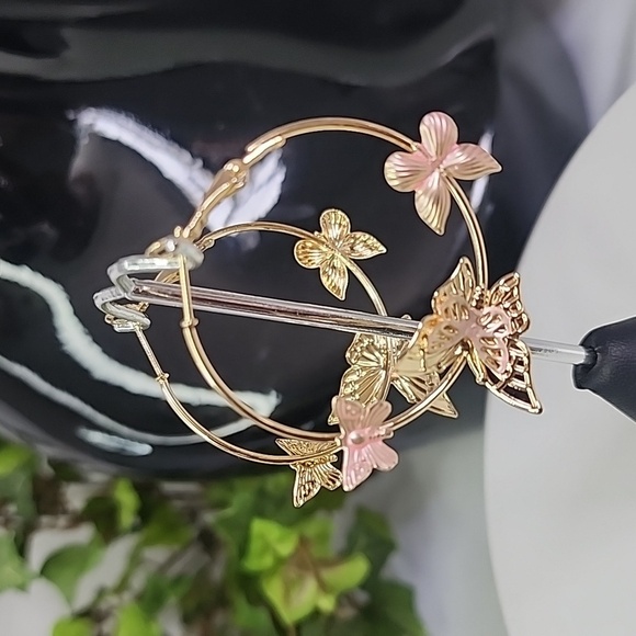 Gold Filled Butterfly Hoop Earrings New - Picture 6 of 8